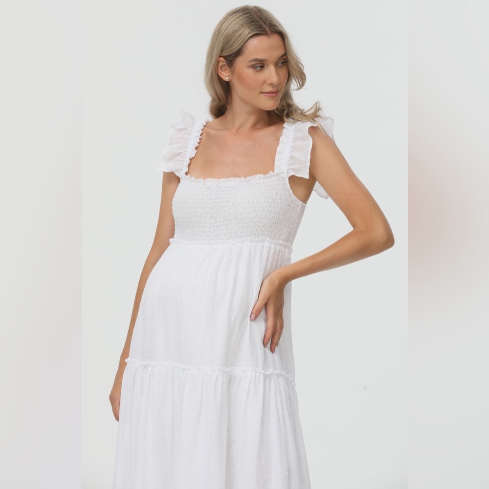 Pietro Brunelli Maternity CHLOÉ Long White Maternity Dress in Cotton Size L - Picture 4 of 14